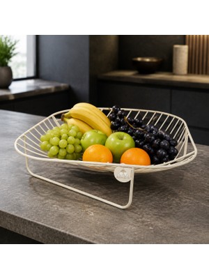 Gastrometa Krem Metal Meyve ve Sunum Sepeti – Kare Formlu Ayaklı Tasarım – 33,5 x 33,5 x 10 cm