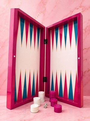 Globalux Pink Backgammon Set - Girls Game Night - Tavla Takımı - Modern Dekoratif Tavla Seti -Trendy Gift