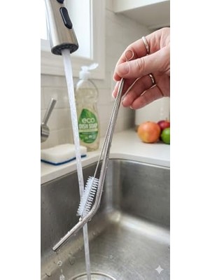 TeknoKapsül Paslanmaz Çelik Pipet Seti - 2 Adet Tekrar Kullanılabilir Metal Pipet (1 Düz, 1 Eğri) ve 1 Adet Temizleme Fırçası, Çevre Dostu, Bulaşık Makinesinde Yıkanabilir Ekolojik Pipet Seti