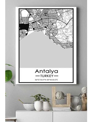 Antalya Harita Dekoratif Tasarım Kanvas Tablo 50 x 70