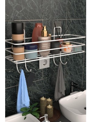Risingmaber Metal Beyaz Yapışkanlı Banyo Düzenleyici Raf, Şampuanlık Duş Rafı ve Organizer M