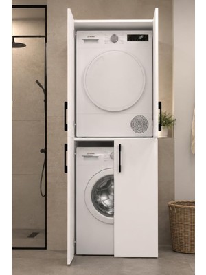 AyrStore Atik No.2 Dört Kapaklı Çamaşır ve Kurutma Makinesi Dolabı Çok Amaçlı Banyo Düzenleyici