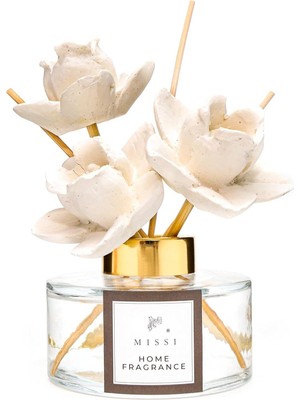 AyrStore 150 ml Seramik Gül Taşlı Bambu Çubuklu White Jasmine Oda Kokusu