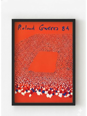 AyrStore Siyah Ahşap Çerçeveli “roland Garros '84” Poster – Modern Noktasal Tenis Sanat Tablosu Ahş