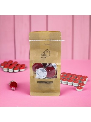 Tealight Mum 200 gr Dekoratif Mumu Kandil Hediyelik Fitilli Mumlar Şamdan Kırmızı Çilek Kokulu