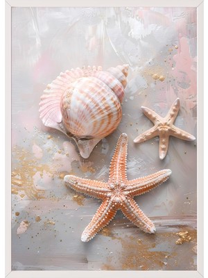 AyrStore Zestia Beyaz Çerçeveli Tablo, Deniz Kabukları ve Yıldız, Banyo Dekoru Poster No: 112014 50 x 70