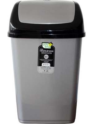 Polytime Sallanır Kapak Ofis Banyo Mutfak Bahçe Çöp Kutusu Kovası 10 L Gri 37X24X19 cm