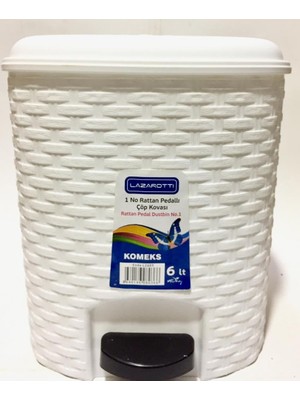 AyrStore 6lt Rattan Beyaz Hasır Desenli Çıkarılabilen Kovalı Pedallı Çöp Kovası
