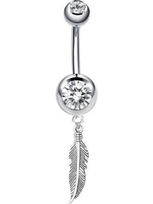 AyrStore Takıconcept Cerrahi Çelik Tüy Sallantılı Göbek Piercing, Gümüş
