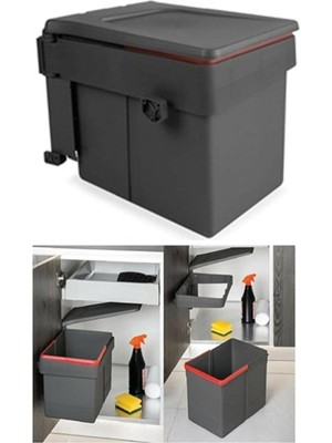 AyrStore Almital Metali Kapağa Monte Çöp Kutusu Antrasit 20 Litre (Dolap Kapak Min. 45 Cm))