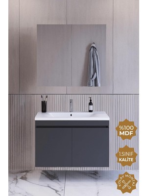 AyrStore Teta Home Tokyo 65 cm Mdf Banyo Dolabı Seti Antrasit