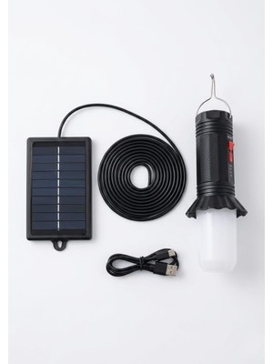 AyrStore Solar Panelli Şarj Edilebilir Kamp Feneri - Askı Aparatlı Güçlü LED El Feneri