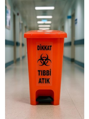AyrStore Tıbbi Atık Kutusu 17 Lt Pedallı Çöp Kutusu Turuncu Renk