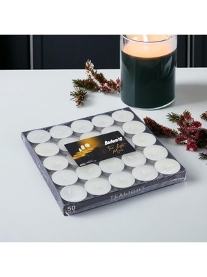 Tealight Mum 50X6 gr Dekoratif Mumu Kandil Hediyelik Fitilli Mumluk Şamdan Krem Renk Kokusuz