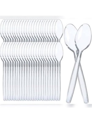 AyrStore 1. Kalite Kalın Şeffaf Kristal Plastikten Üretim 100 Adet Plastik Kaşık Çok Kullanımlık