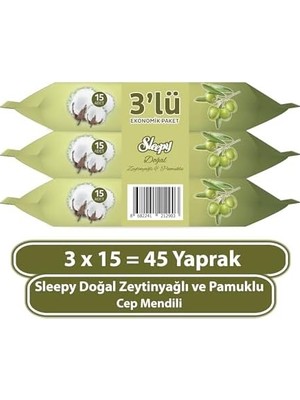 TeknoKapsül Pamuk Zeytin Cep Mendili 3X15 (45 Yaprak)