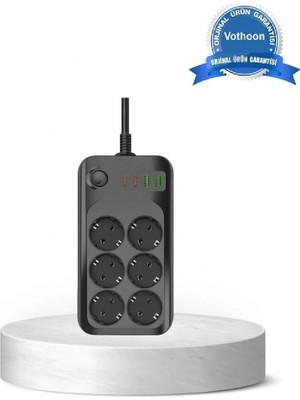 TeknoKapsül Akım Korumalı 6’lı Priz 2xusb 2xtype-C Çıkış Yüksek Gerilim Koruma Çoklu Priz Çoğaltıcı