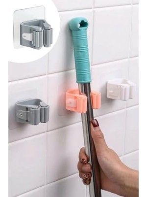 TeknoKapsül 4’lü Set Kendinden Yapışkanlı Mop ve Süpürge Tutucu – Delmeden Duvar Organizeri, Güçlü Yapışkanlı Banyo ve Mutfak Sopa Tutucu, Kaymaz Silikon Tutucu Duvar Askısı