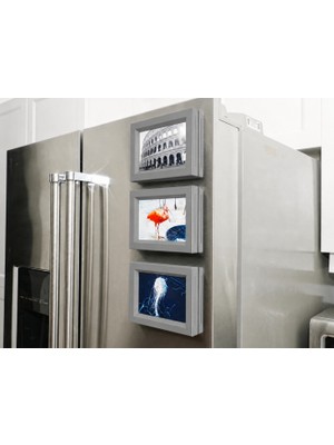 Bezos 3D Baskı 3lü Magnet Fotoğraf Çerçevesi Seti - Buzdolabı Için Mini Manyetik Resim Çerçevesi, Dekoratif Magnet-Gri