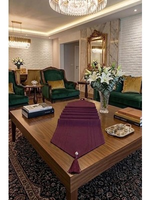 Bezos Çizgili Tek Runner, Colber Tek Runner 40X140CM Mürdüm