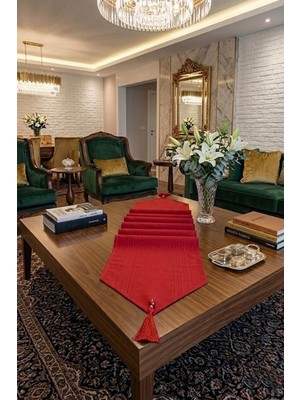 Bezos Çizgili Tek Runner, Colber Tek Runner 40X140CM Kırmızı
