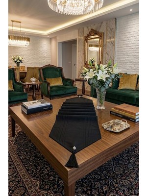 Bezos Çizgili Tek Runner, Colber Tek Runner 40X140CM Siyah