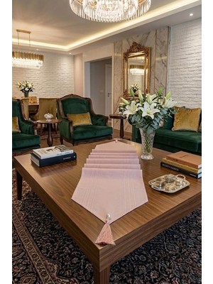 Bezos Çizgili Tek Runner, Colber Tek Runner 40X140CM Pudra