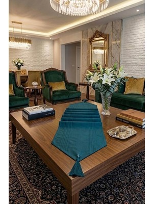Bezos Çizgili Tek Runner, Colber Tek Runner 40X140CM Petrol