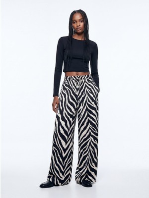 LTB Zebra Desinli Geniş Paça Siyah Pantolon