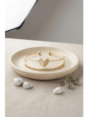 Clariss Gold Renk Kalp Model Zirkon Taşlı Kadın Bileklik