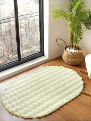 Ayrex Raschel Carpet Krem Yumuşak Bubble Kaymaz Özel Taban Oval Peluş Halı Yolluk, 150 x 230