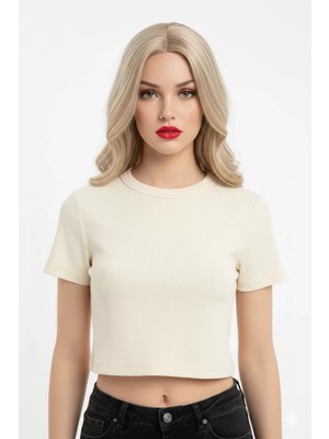 Melonika Crop Kısakollu Body Ekru Renk