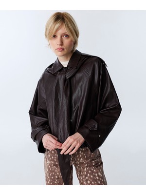 Twist Fularlı Deri Görünümlü Mont TW6260012371008