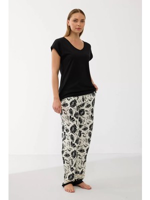 Melonika Anıl 11709 Kadın Kısa Kol Tencel Kumaş Desenli Pijama Takımı