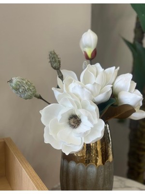Ayrex Nettenevime Yapay Çiçek Lüx Manolya Gerçek Dokulu Letex Eva Magnolia Gelin Çiçeği 40CM