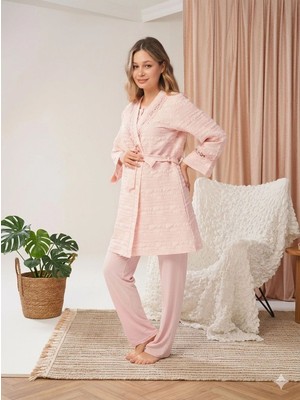 Melonika Bone 5806 Kadın 3'lü Sabahlıklı Lohusa Pijama Takımı