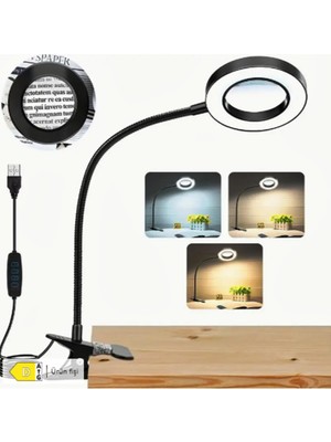 Ayrex Akrobat Hareketli 5x Büyüteçli LED Işıklı Masa Çalışma Lambası -Klips Tipi-Usb Kablo