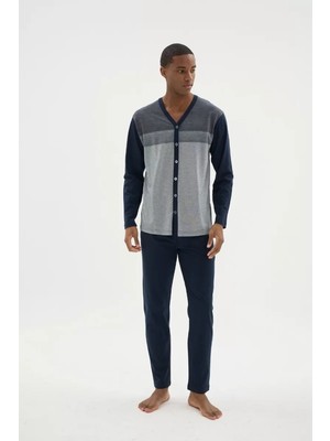 Melonika Kocabey DM-26104 V Yaka Boydan Düğmeli Pijama Takımı