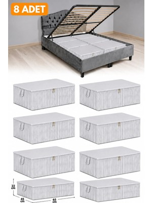 Esmana Living 8 Adet - Antrasit Çizgili Büyük Boy Baza Altı ve Çekyat Tipi Hurç 65X45X22