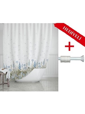 Ayrex Tropik Home Kır Banyo Perdesi Askı Hediyeli 180X200CM Tek Kanat Duş Perdesi, Renkli Çiçek