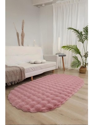 Ayrex Bubble Oval Yumuşak Peluş Kaymaz Salon Oturma Odası Balkon Halısı Yolluk Pembe 80 x 100