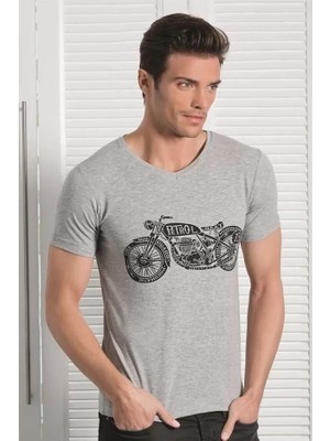 Melonika Berrak Motosiklet Baskılı Erkek  T-Shirt 1049