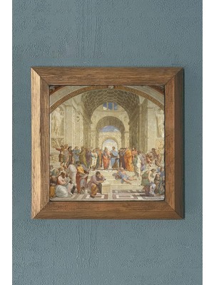 Ayrex Oscar Stone Decor Masif Çerçeveli Doğaltaş Tablo 28X28 cm The School Of Athens Atina Okulu