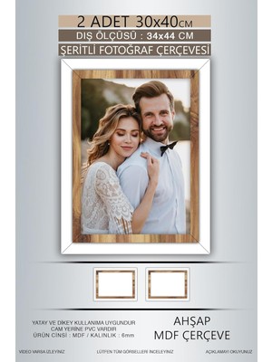 Ayrex Yhfoto 2 Adet 30X40 Çerçeve Beyaz Ahşap Şeritli Çerçeve Mdf A3 Çerçeve Pvc'li Çerçev