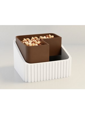 Brf Store Ysnprıme Fıstık Kasesi – 3D Baskı Çift Hazneli Kabuk Ayırıcı Sunum Kasesi - Beyaz Kahverengi
