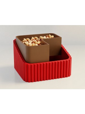 Brf Store Ysnprıme Fıstık Kasesi – 3D Baskı Çift Hazneli Kabuk Ayırıcı Sunum Kasesi - Kırmızı Kahverengi