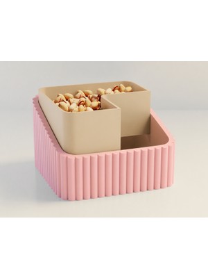 Brf Store Ysnprıme Fıstık Kasesi – 3D Baskı Çift Hazneli Kabuk Ayırıcı Sunum Kasesi - Pembe Bej