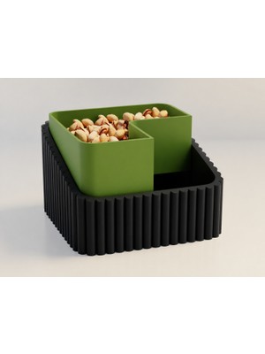 Brf Store Ysnprıme Fıstık Kasesi – 3D Baskı Çift Hazneli Kabuk Ayırıcı Sunum Kasesi - Siyah Yeşil