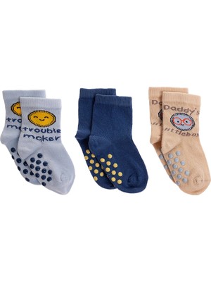Hellobaby Erkek Bebek 3lü Kaydırmaz Çorap Geometrik Şekil Baskılı