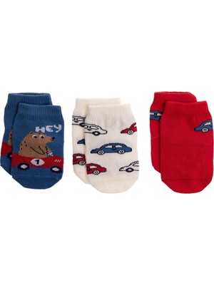 Hellobaby Erkek Bebek 3lü Kaydırmaz Çorap Taşıtlar Baskılı